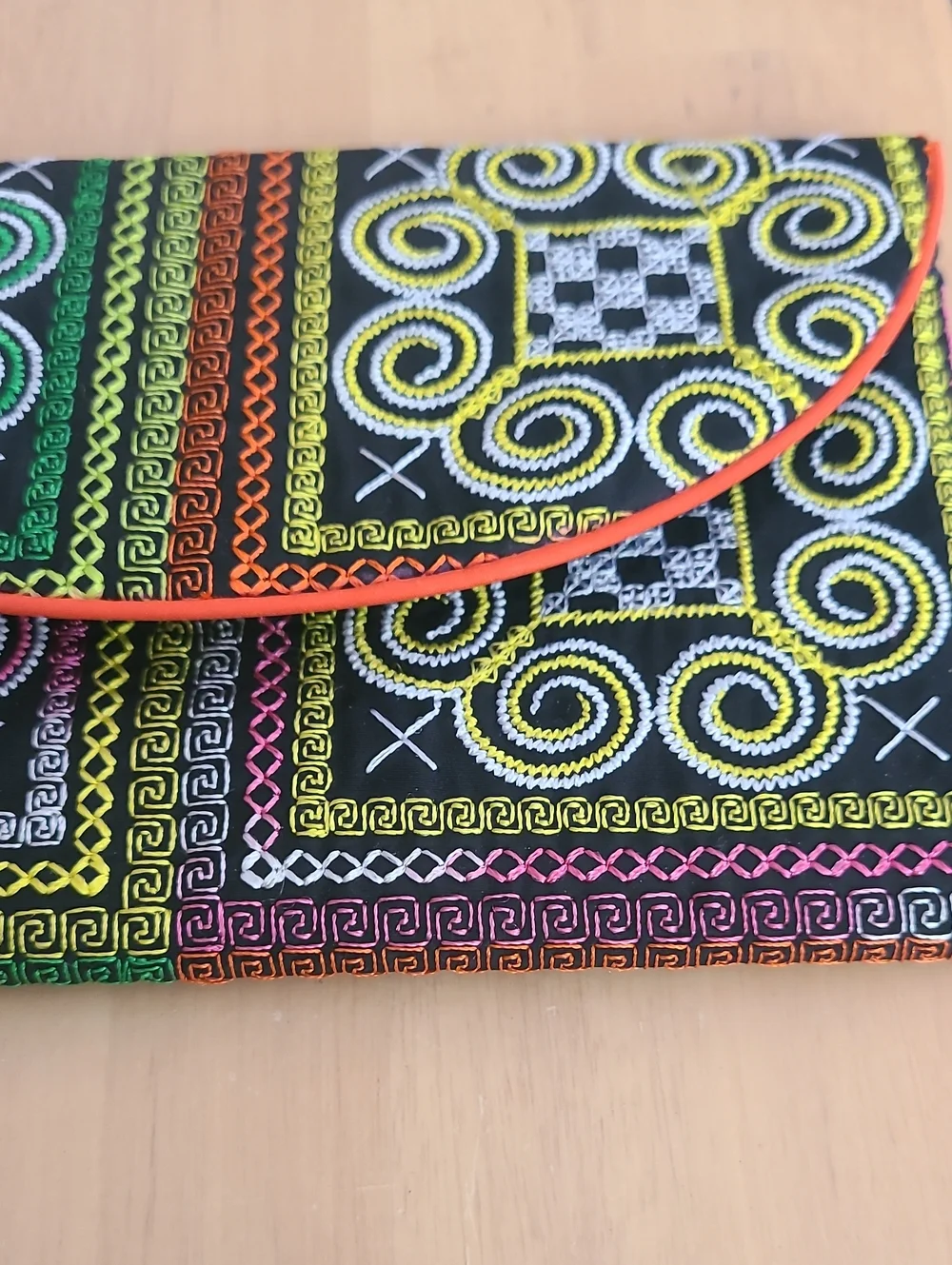 Hand-Embroidered Multicolor Envelope Wallet - Ethnic Pattern